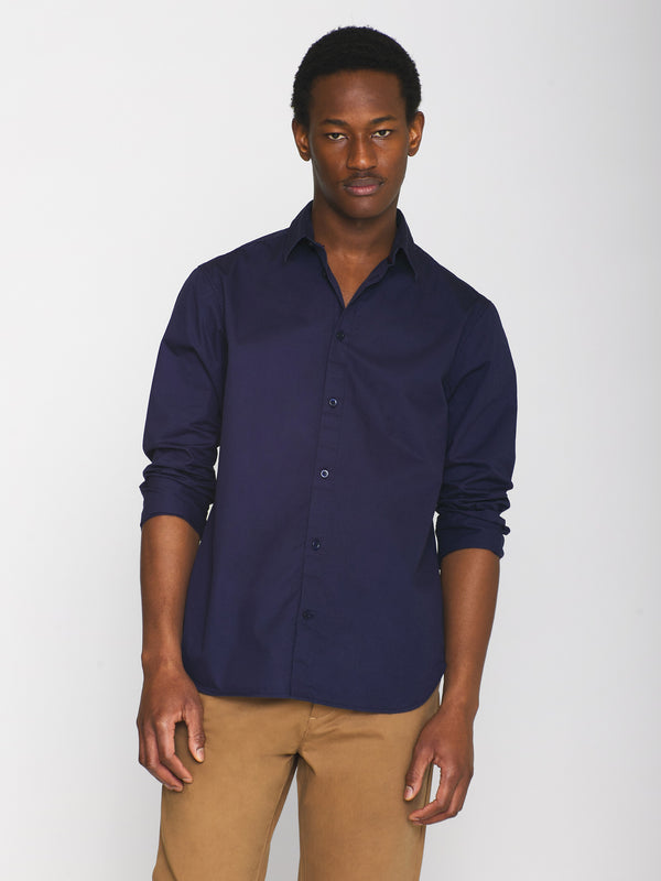 KnowledgeCotton Apparel - MEN ALF regular crispy cotton shirt - GOTS/Vegan Shirts 1001 Total Eclipse
