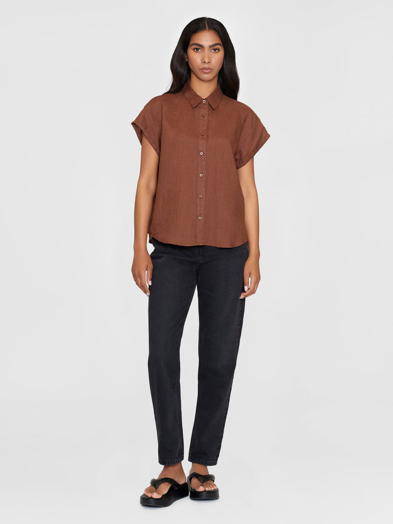 KnowledgeCotton Apparel - WMN ASTER fold up short sleeve linen shirt Shirts 1441 Tiramisu