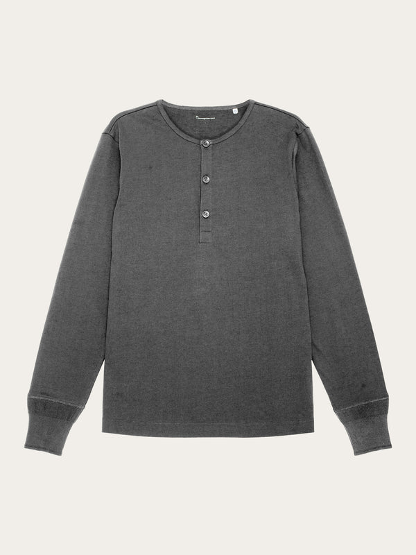 KnowledgeCotton Apparel - MEN BO long sleeve henley - Regenerative Organic Certified™ - GOTS/Vegan Henleys 1073 Dark Grey Melange