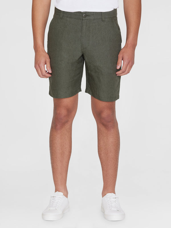 KnowledgeCotton Apparel - MEN CHUCK regular linen shorts - GOTS/Vegan Shorts 1068 Burned Olive
