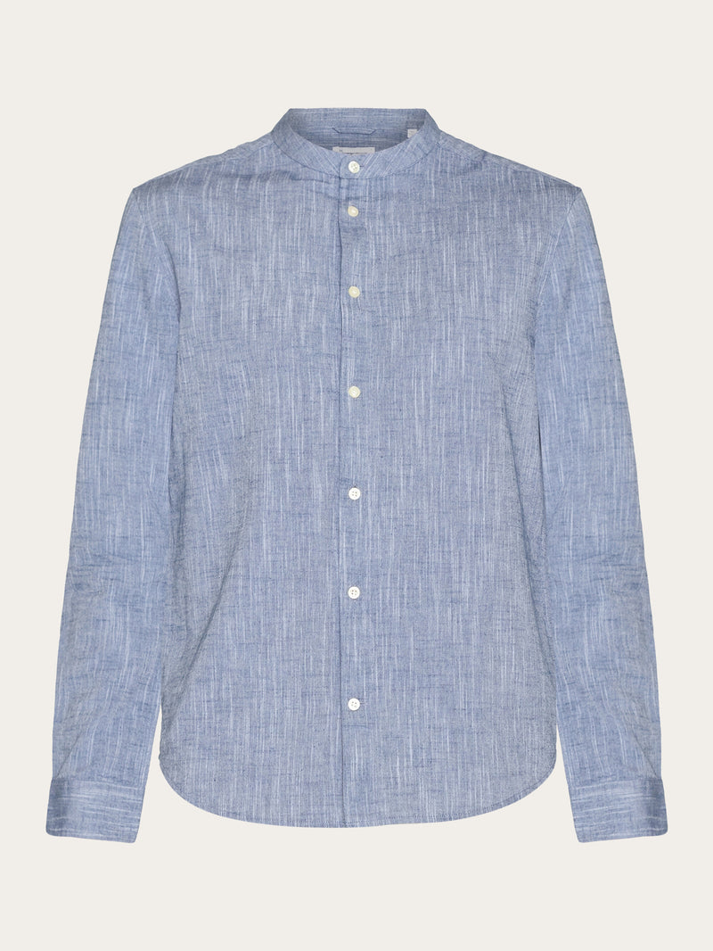 KnowledgeCotton Apparel - MEN Custom fit linen stand collar shirt Shirts 1001 Total Eclipse
