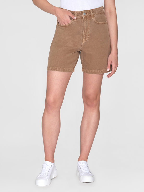 KnowledgeCotton Apparel - WMN GALE straight mid-rise twill 5-pocket shorts - GOTS/Vegan Shorts 1441 Tiramisu