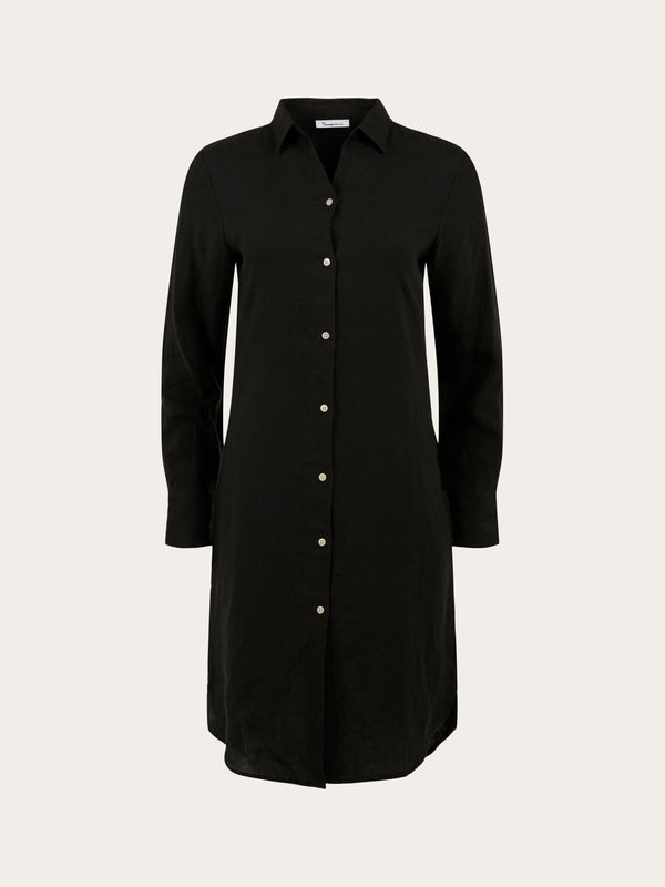 KnowledgeCotton Apparel - WMN HEATHER classic linen dress Dresses 1300 Black Jet