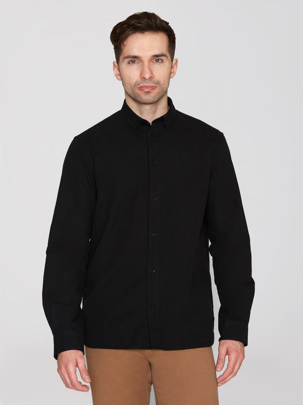 KnowledgeCotton Apparel - MEN Harald Small Owl Oxford Regular Fit Shirt - GOTS/Vegan Shirts 1300 Black Jet