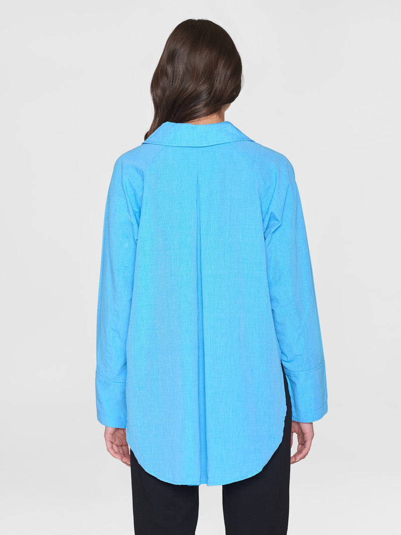 KnowledgeCotton Apparel - WMN Loose A-shape chambray shirt - GOTS/Vegan Shirts 1445 Malibu Blue
