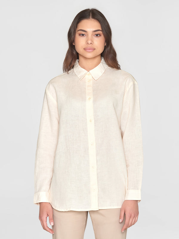 KnowledgeCotton Apparel - WMN Loose linen long sleeved shirt - GOTS/Vegan Shirts 1348 Buttercream