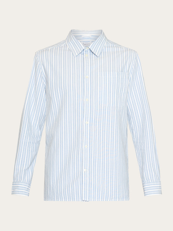 KnowledgeCotton Apparel - MEN Loose striped slub canvas shirt - GOTS/Vegan Shirts 8021 Blue stripe