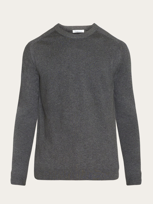 KnowledgeCotton Apparel - MEN Regular merino knit crew neck - RWS Knits 1073 Dark Grey Melange