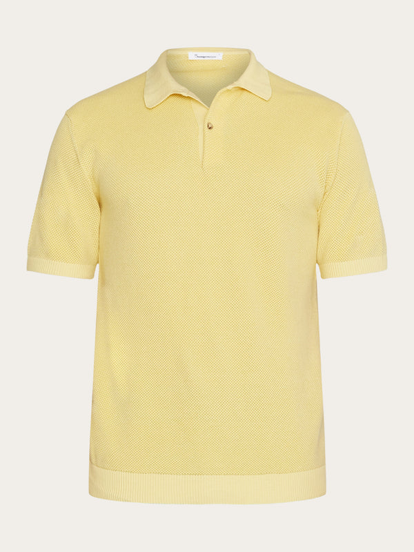 KnowledgeCotton Apparel - MEN Regular two toned knitted short sleeved polo - GOTS/Vegan Polos 1429 Misted Yellow