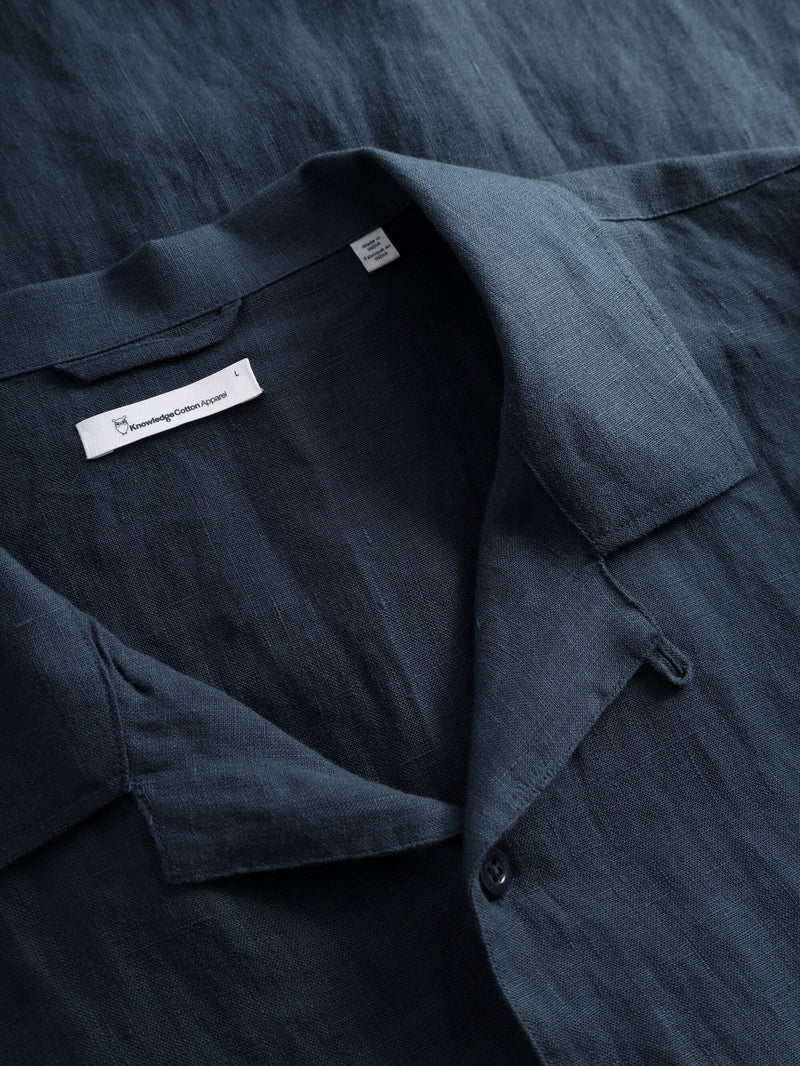 KnowledgeCotton Apparel - MEN Box fit short sleeved linen shirt Shirts 1001 Total Eclipse