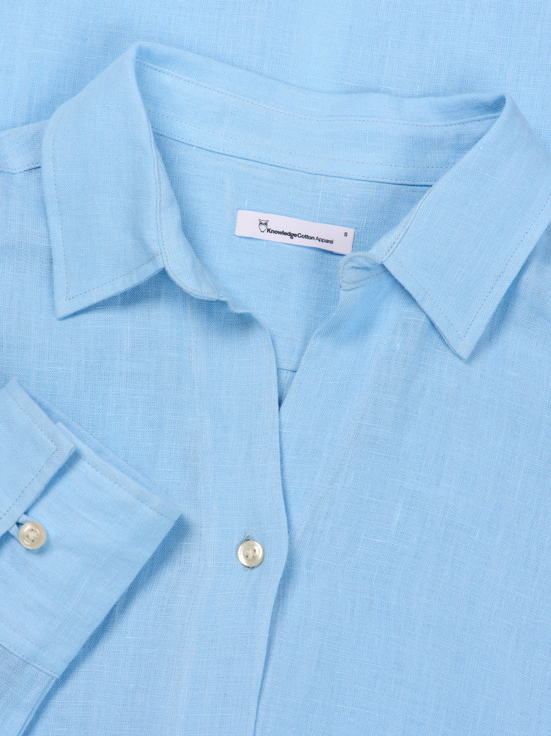 KnowledgeCotton Apparel - WMN Classic linen dress Dresses 1377 Airy Blue