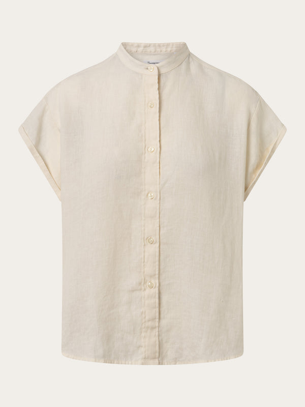KnowledgeCotton Apparel - WMN Collar stand short sleeve linen shirt Shirts 1348 Buttercream