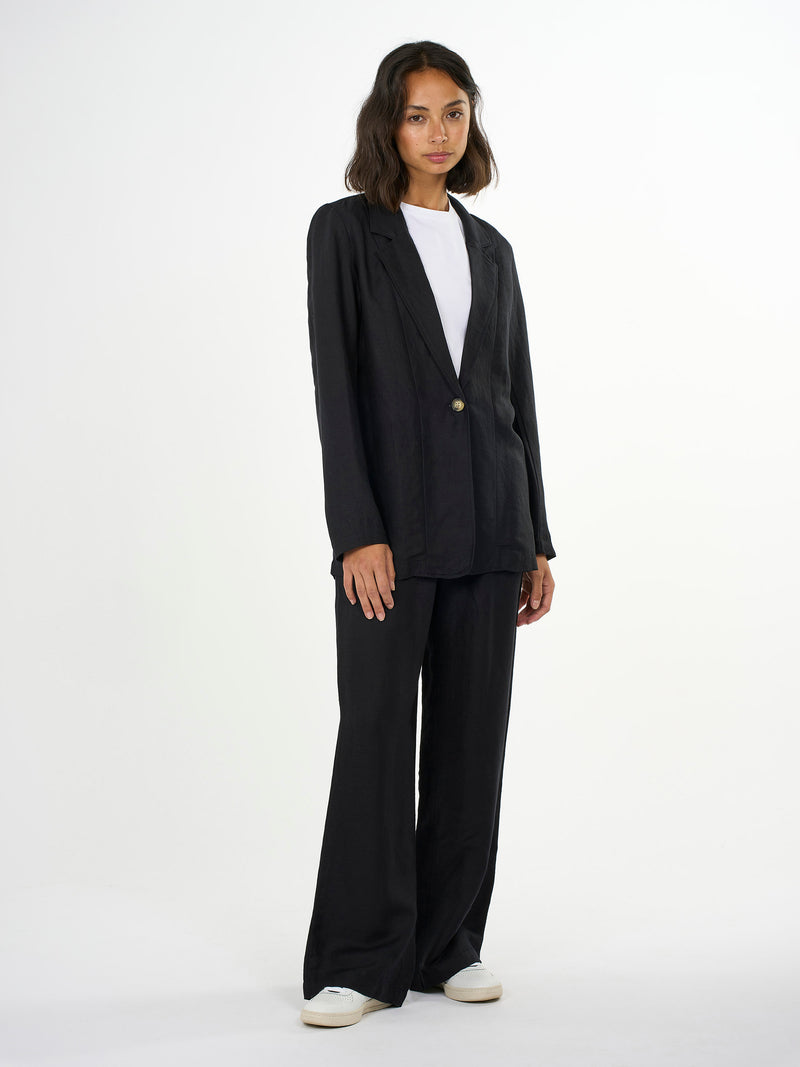 KnowledgeCotton Apparel - WMN Linen mix loose blazer Jackets 1300 Black Jet