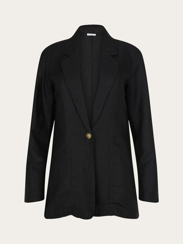 KnowledgeCotton Apparel - WMN Linen mix loose blazer Jackets 1300 Black Jet