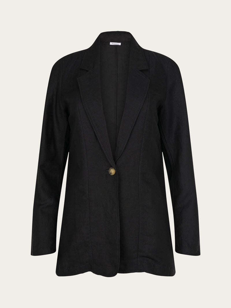 KnowledgeCotton Apparel - WMN Linen mix loose blazer Jackets 1300 Black Jet