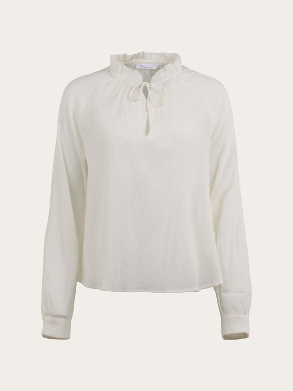KnowledgeCotton Apparel - WMN Stand ruffle collar A-shape blouse Shirts 1334 Snow White